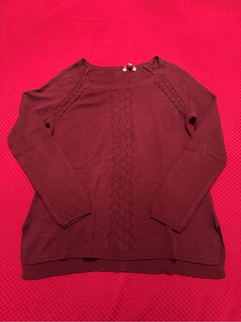 Candie's Burgundy Cable-Front Scoop Neck Sweater